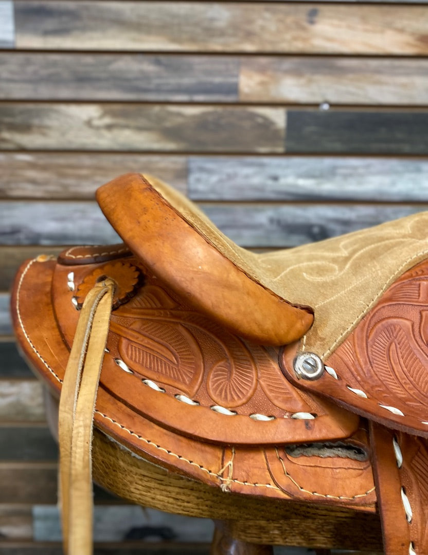 USED Youth Trail Saddle 12" Floral Tooled Light Oil