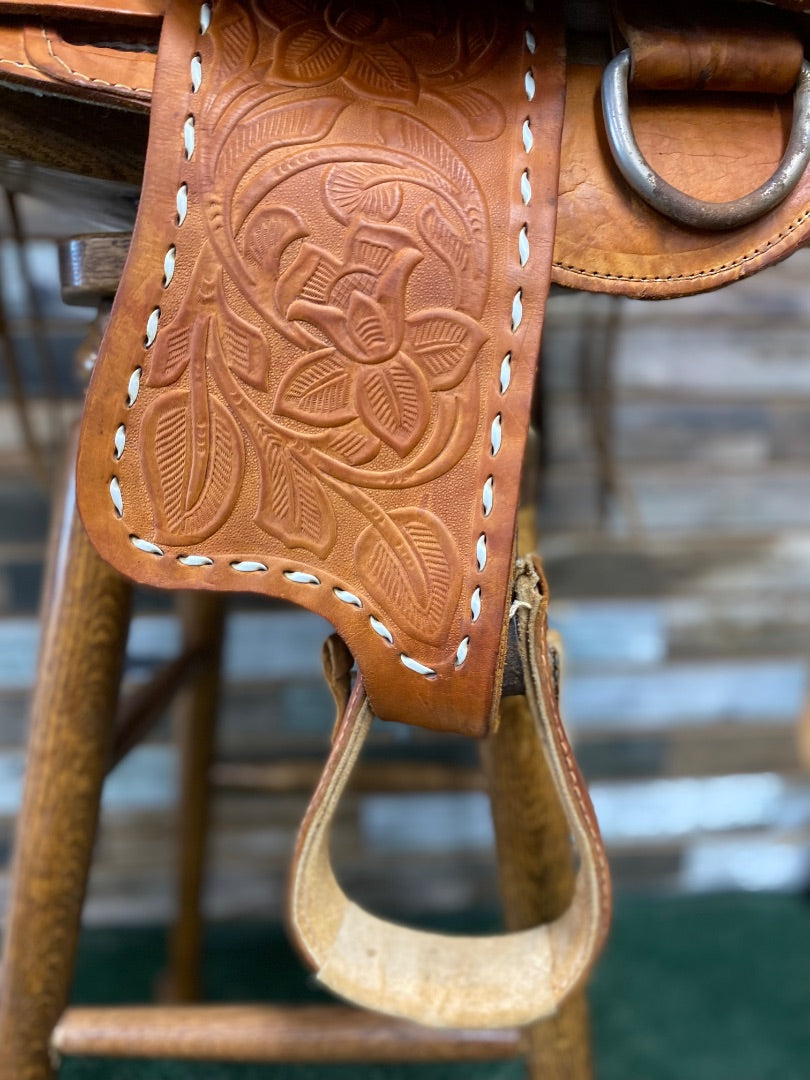 USED Youth Trail Saddle 12" Floral Tooled Light Oil