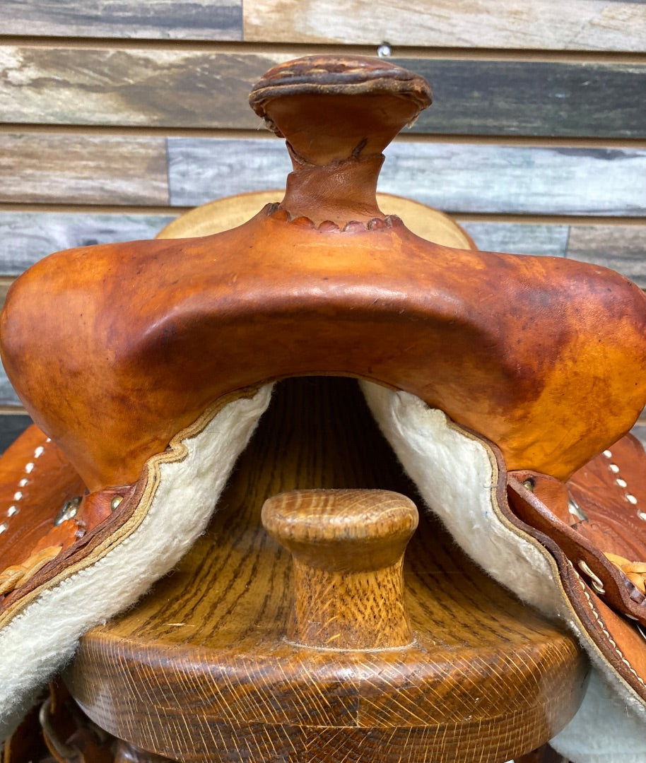 USED Youth Trail Saddle 12" Floral Tooled Light Oil