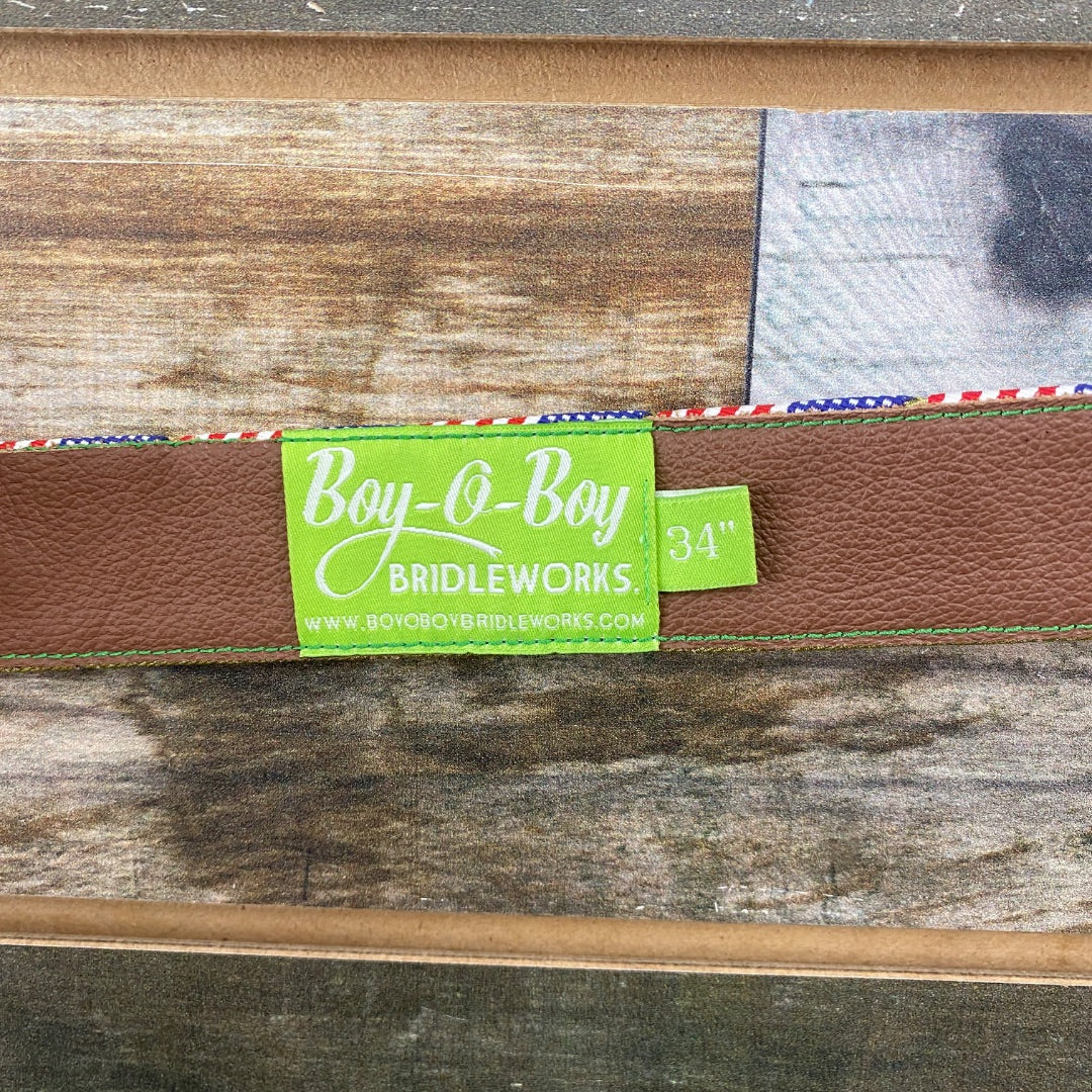 USED Bridle Works Ladies English Belt - Sirrups Ribbon 34" Red/White/Blue