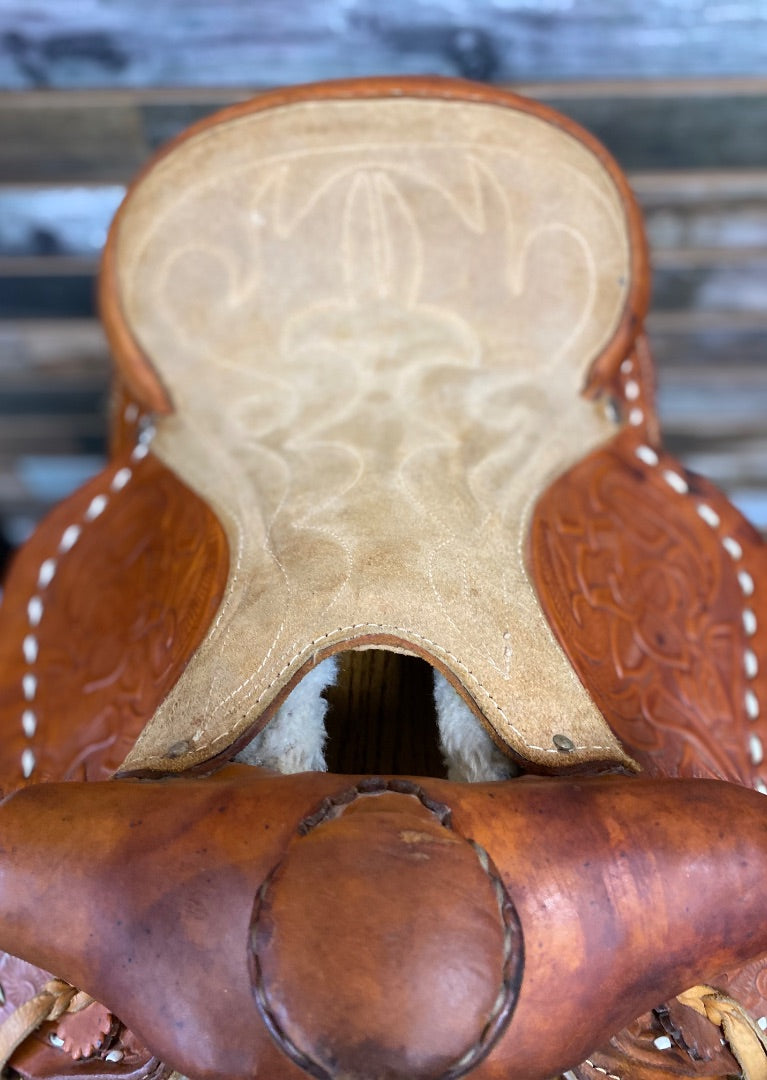 USED Youth Trail Saddle 12" Floral Tooled Light Oil