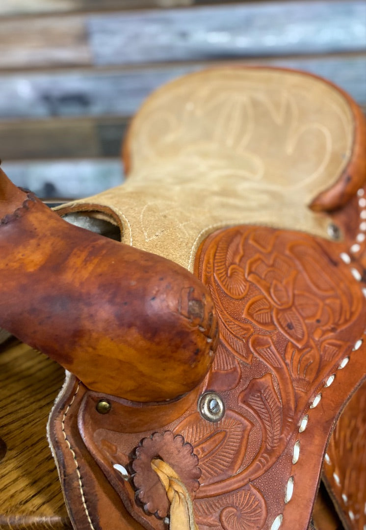 USED Youth Trail Saddle 12" Floral Tooled Light Oil