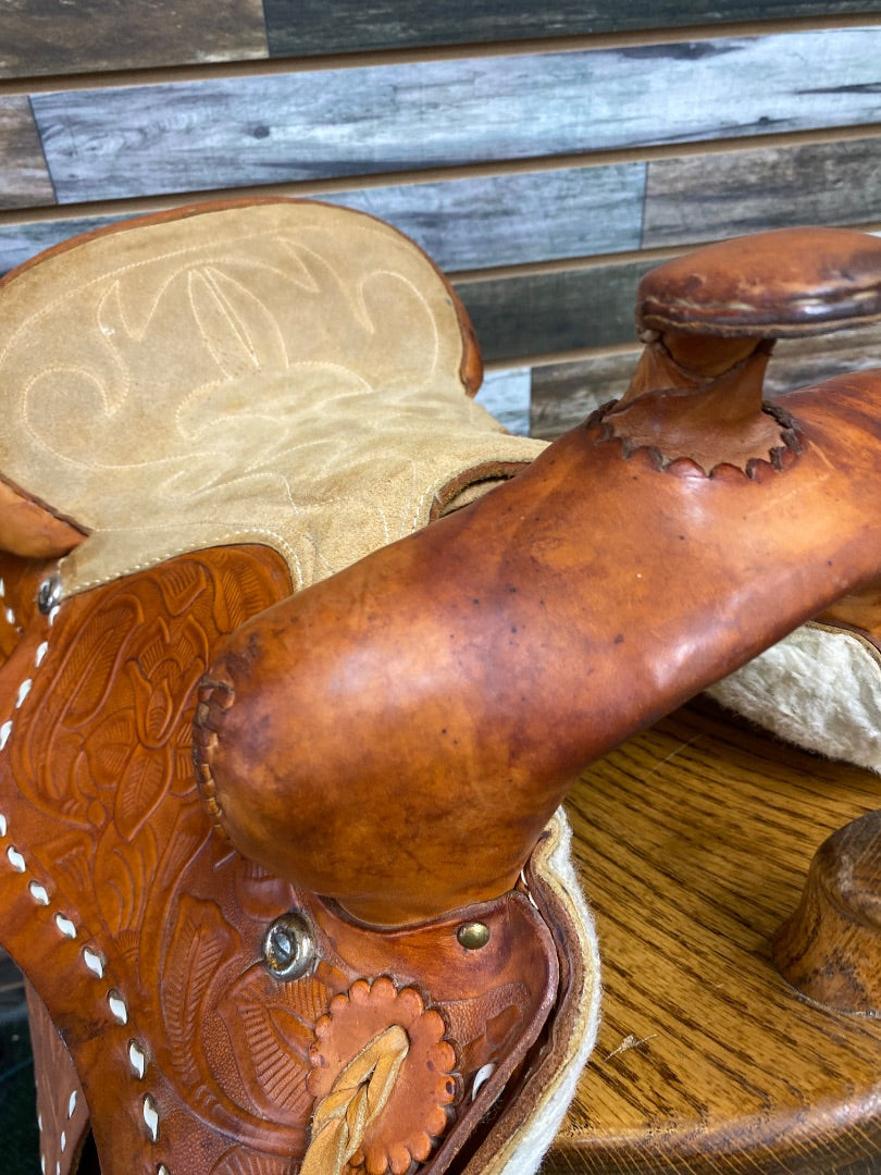 USED Youth Trail Saddle 12" Floral Tooled Light Oil