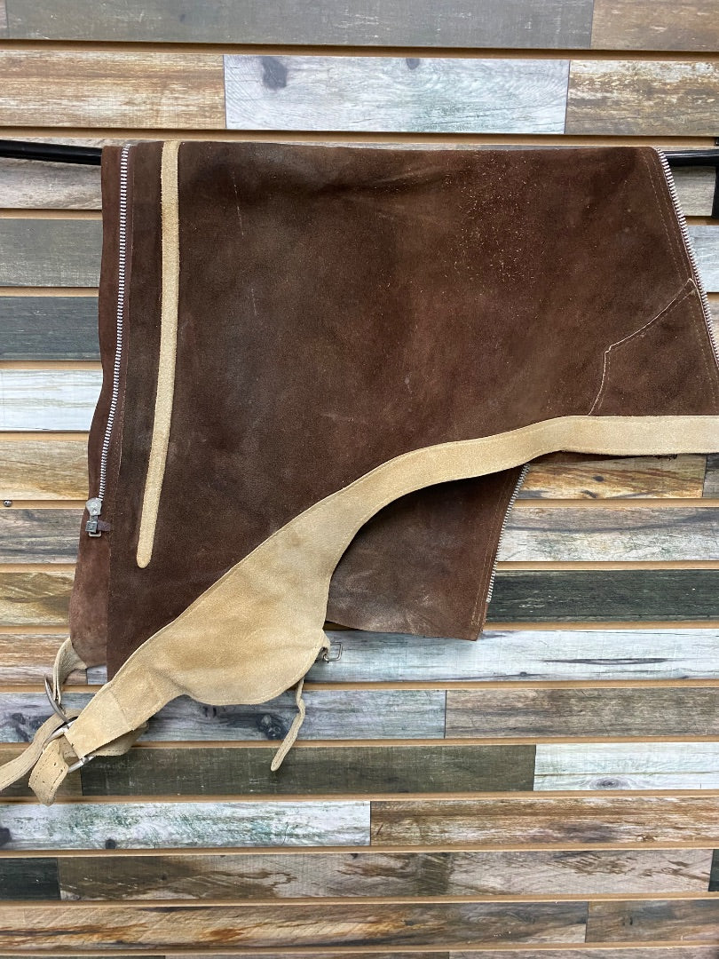 USED Ladies Western Chaps Medium Brown with Tan Edges