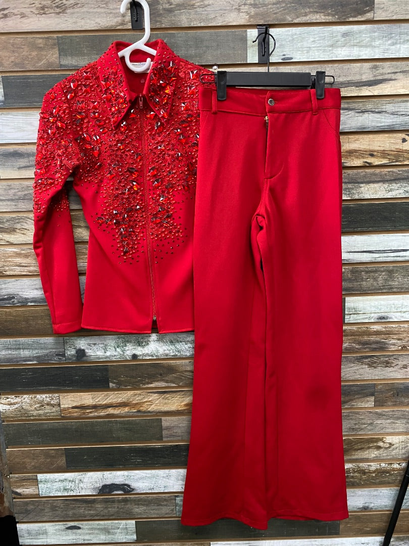 USED Show-Off Designs Youth Western Show Top and Pants Youth X-Small Red
