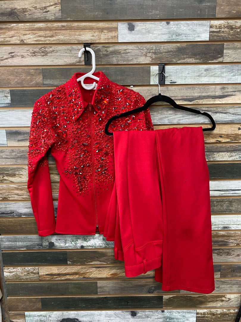 USED Show-Off Designs Youth Western Show Top and Pants Youth X-Small Red
