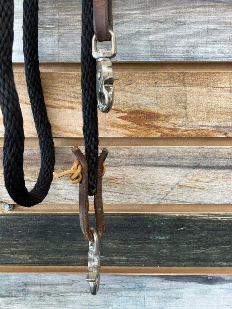 USED Western Roping Rein with Trigger Snaps Black Nylon