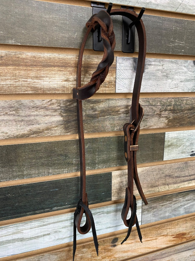 USED One Ear Braided w/ Turqoise Buckle Horse Dark Oil