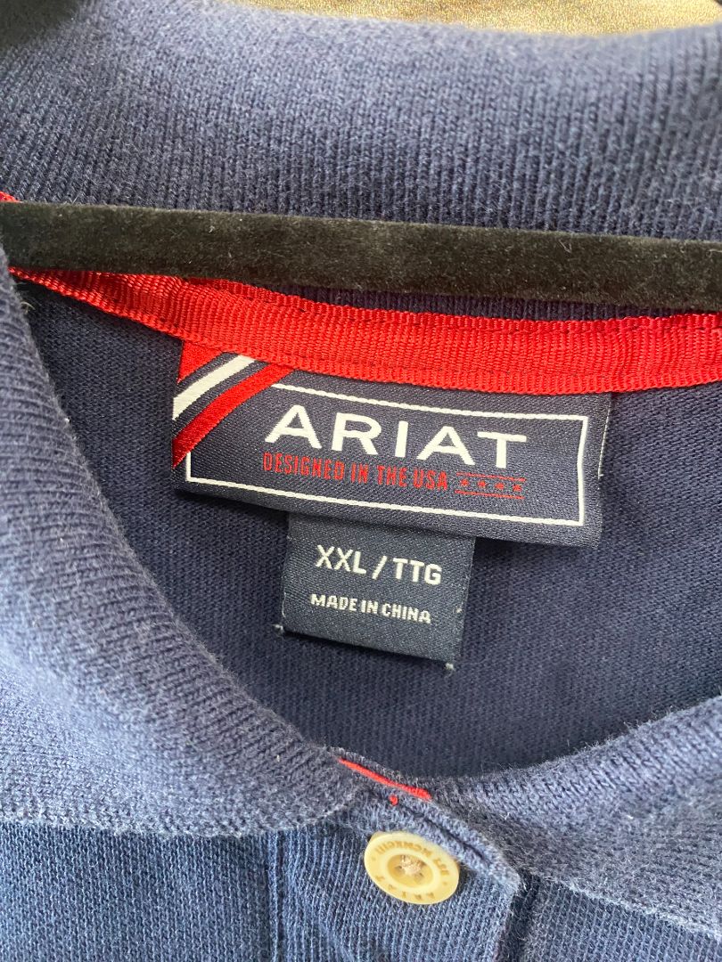 USED Ariat Polo Shirt Blue/Red/White