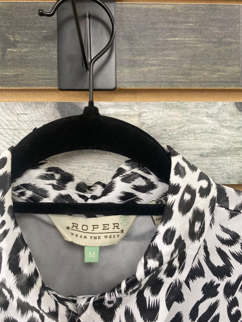 USED Roper Roper Rodeo Shirt, Snow Leopard Print Medium Black/White