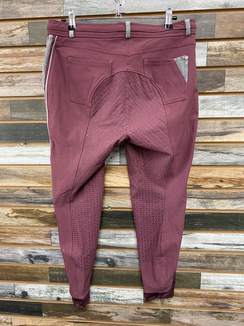 USED HKM Ladies English Breeches Full Seat 32 Burgundy/Grey