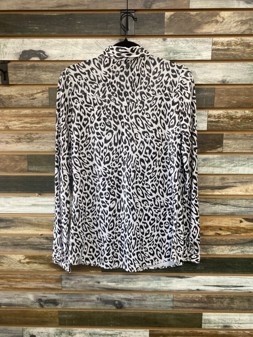 USED Roper Roper Rodeo Shirt, Snow Leopard Print Medium Black/White