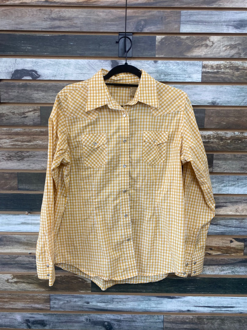 USED Wrangler Wrangler Ladies Western Yellow Check Shirt Large Yellow/White