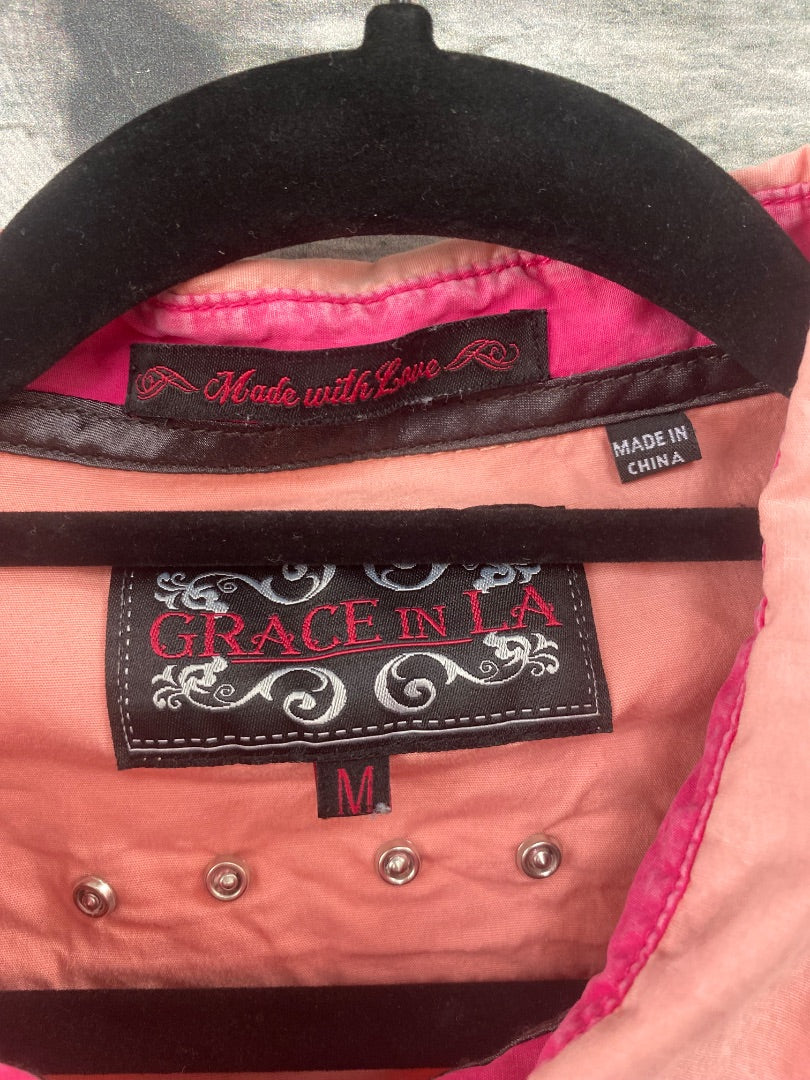 USED Grace in LA Ladies Pink Western Top Medium Pink