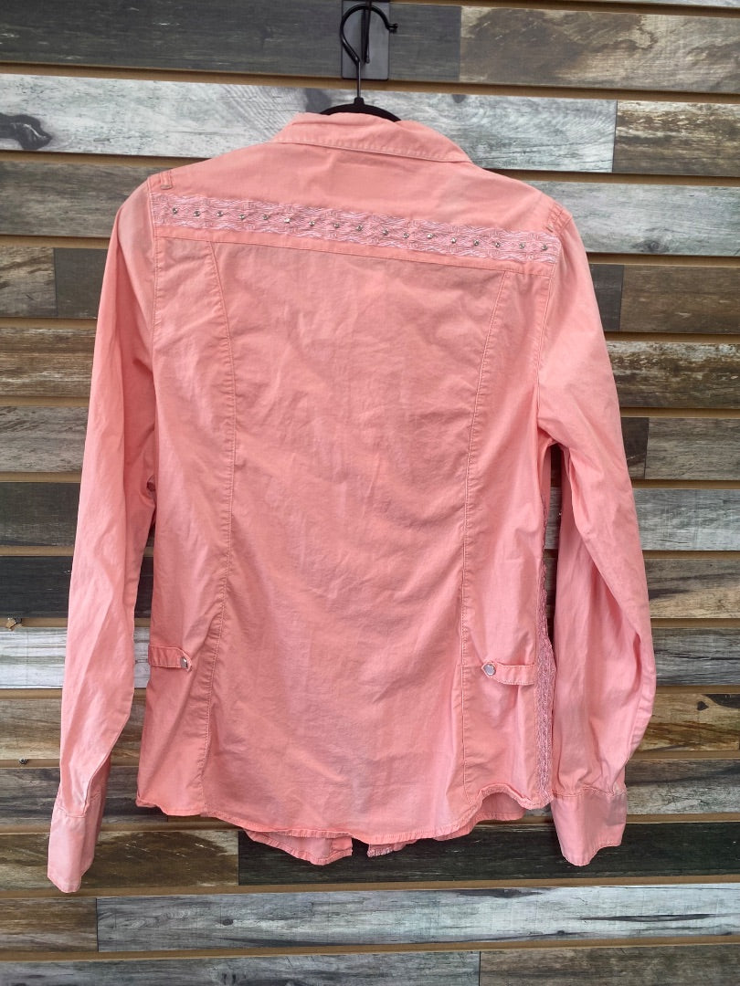 USED Grace in LA Ladies Pink Western Top Medium Pink