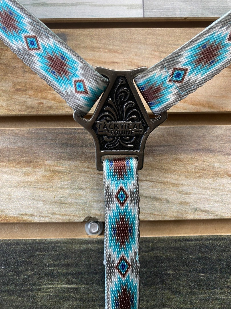 USED Tacktical Nylon Headstall and Breast Collar Horse BLue/Brown Aztec
