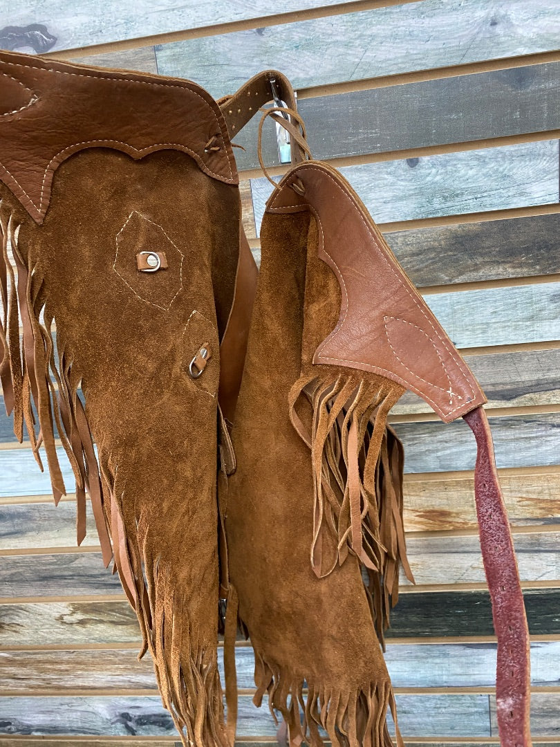 USED Saddle Barn Western Leather Chinks S/M Brown