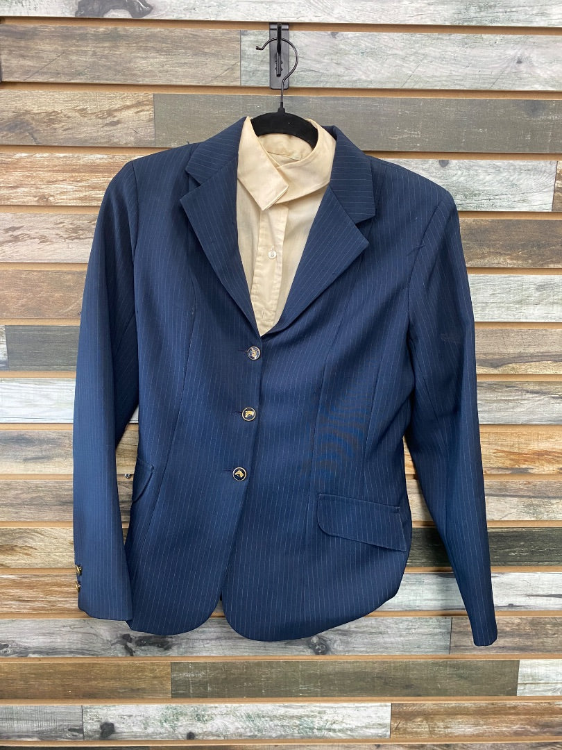 USED Equestrian Collect Ladies English Show Jacket/Sleeveless Show Shirt 12/34 Navy/Light Peach