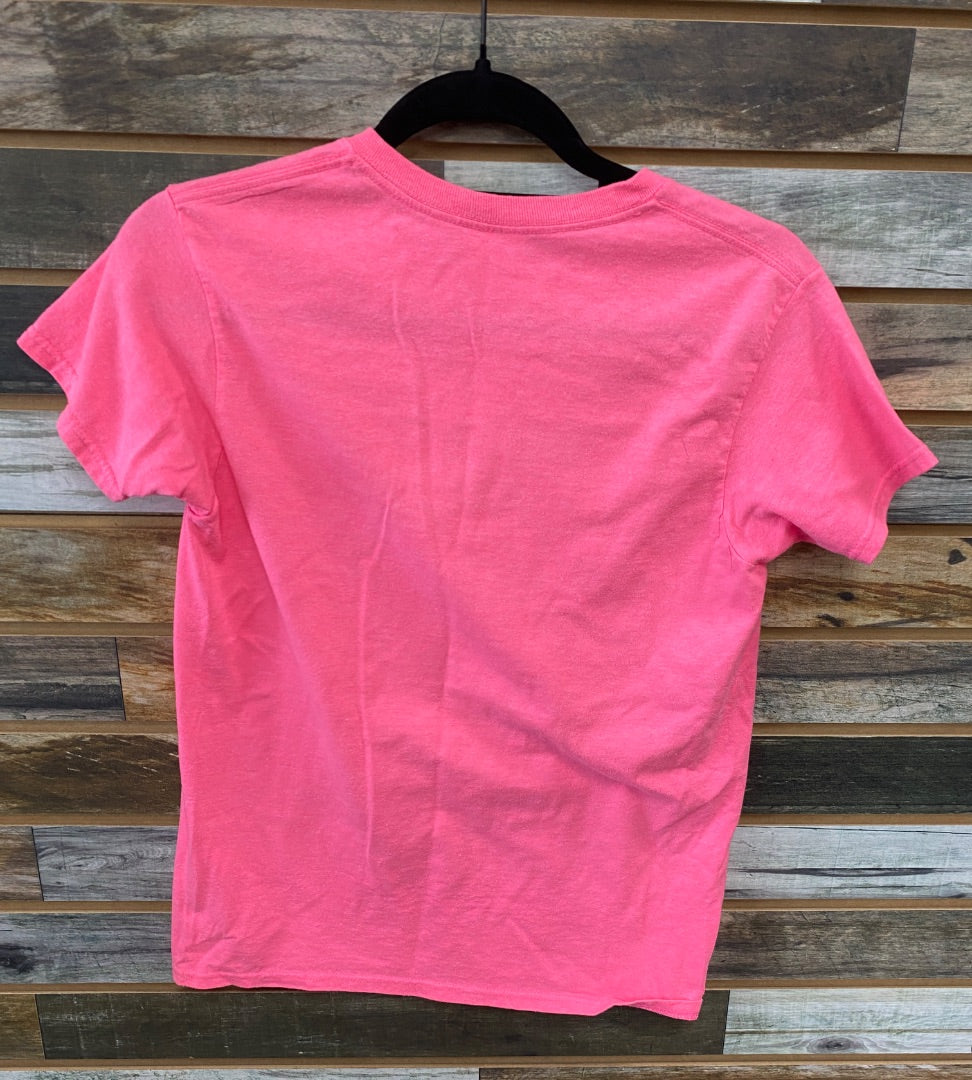 USED Hot Pink Short Sleeve Tee Shirt "I'd Rather Be Riding" Small Hot Pink