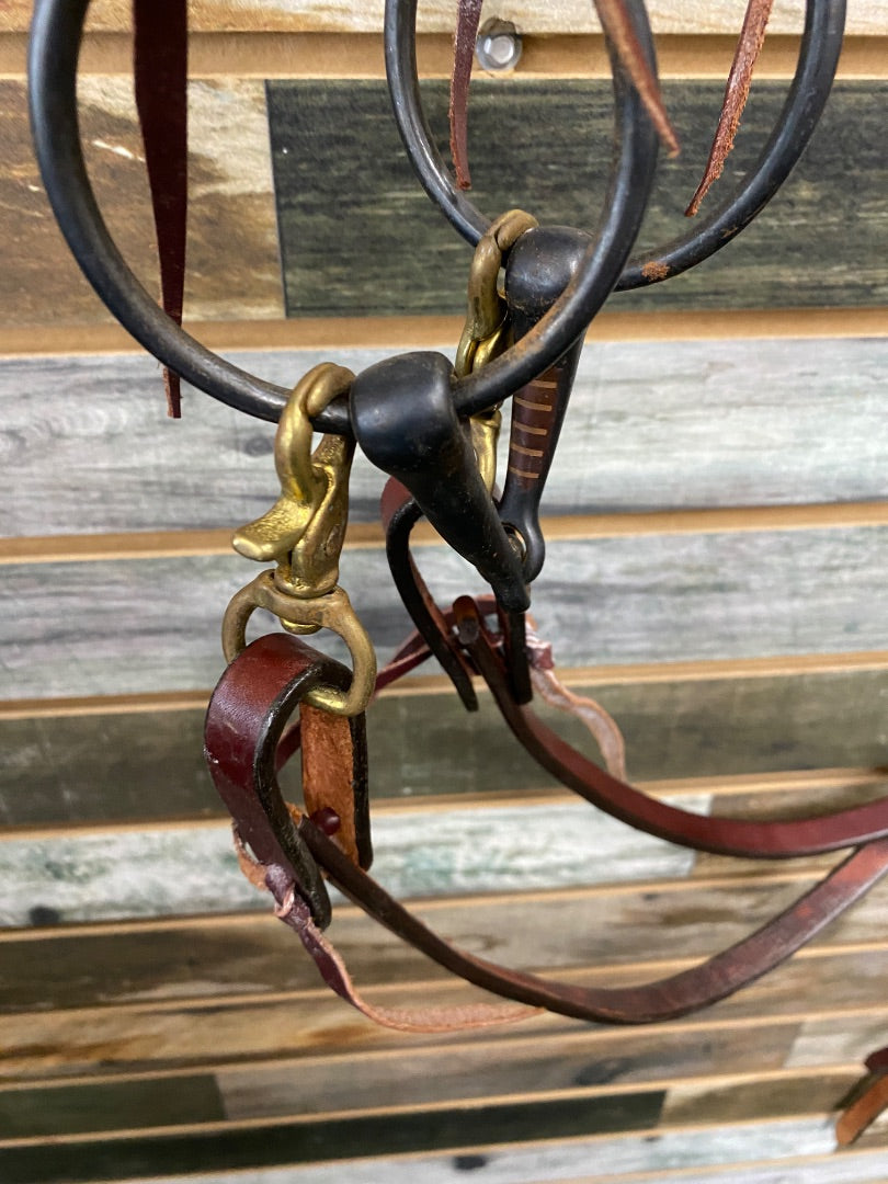 USED One Ear Leather Headstall with Split Reins and Snaffle Horse Medium Oil