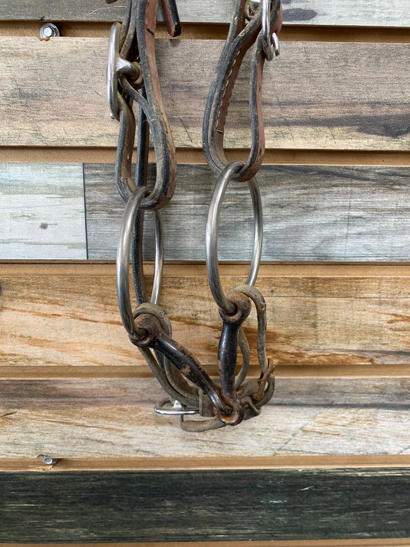 USED Browband Leather Headstall with bit Pony Dark Oil Heart Accents