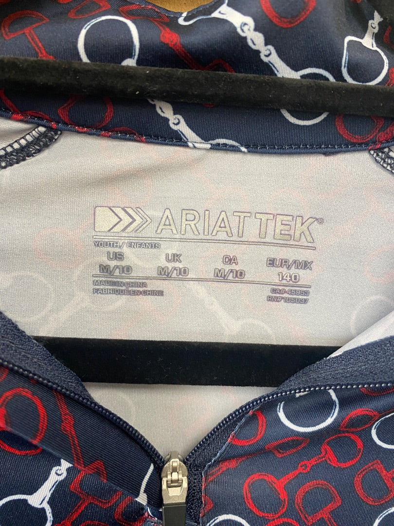 USED Ariat Youth English Riding top Medium/10 Red/White/Blue Bit Pattern