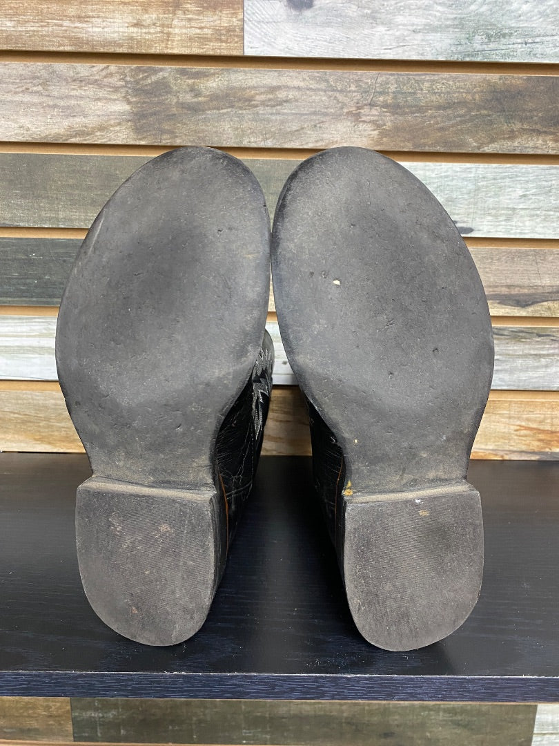 USED Logan Ladies Western Boots 7.5 Black Ostrich Leather