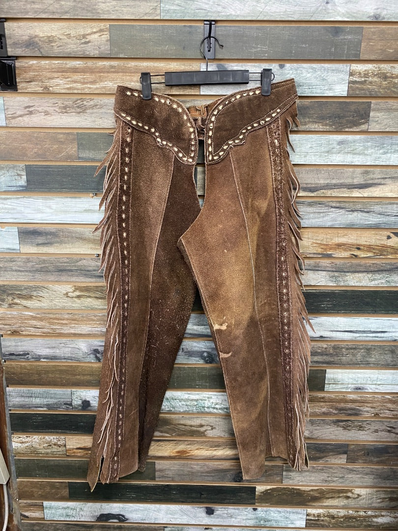 USED Suede Chaps w/ Fringe & Buckstiching Brown