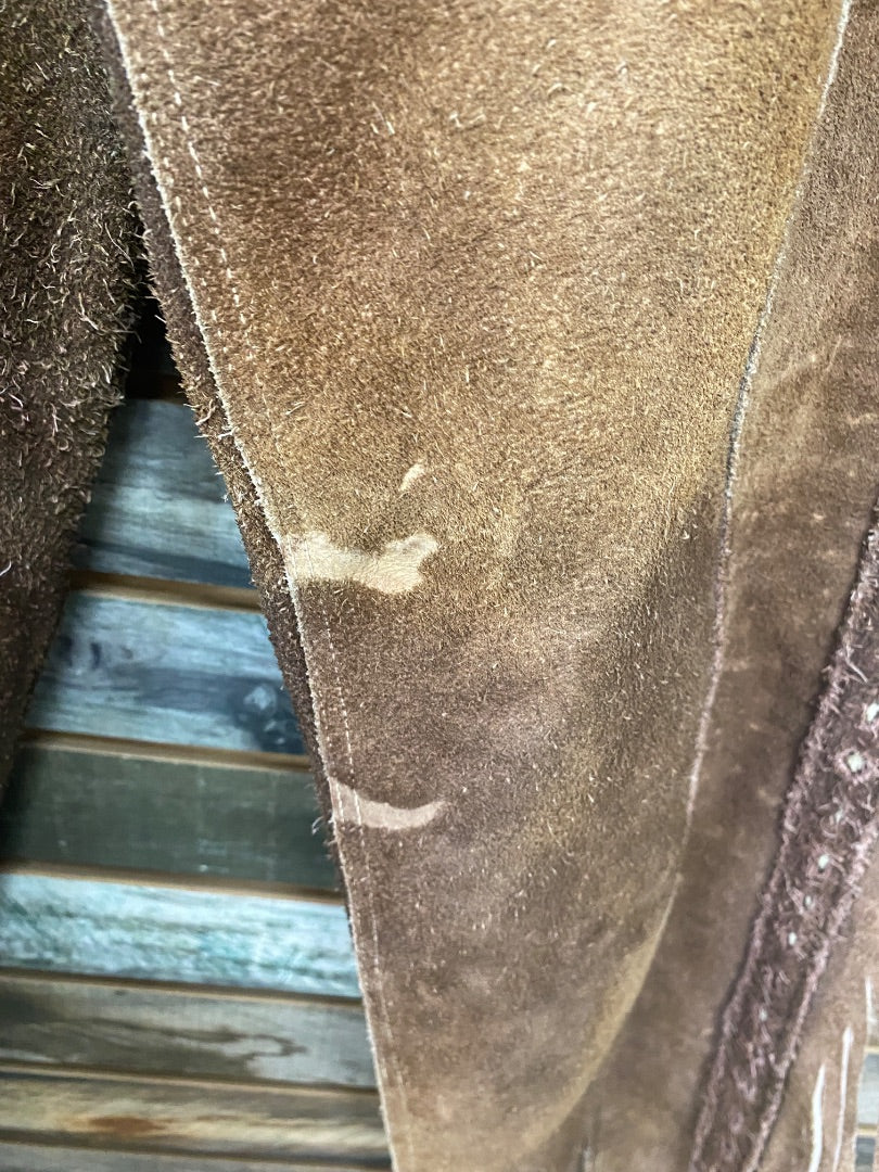USED Suede Chaps w/ Fringe & Buckstiching Brown
