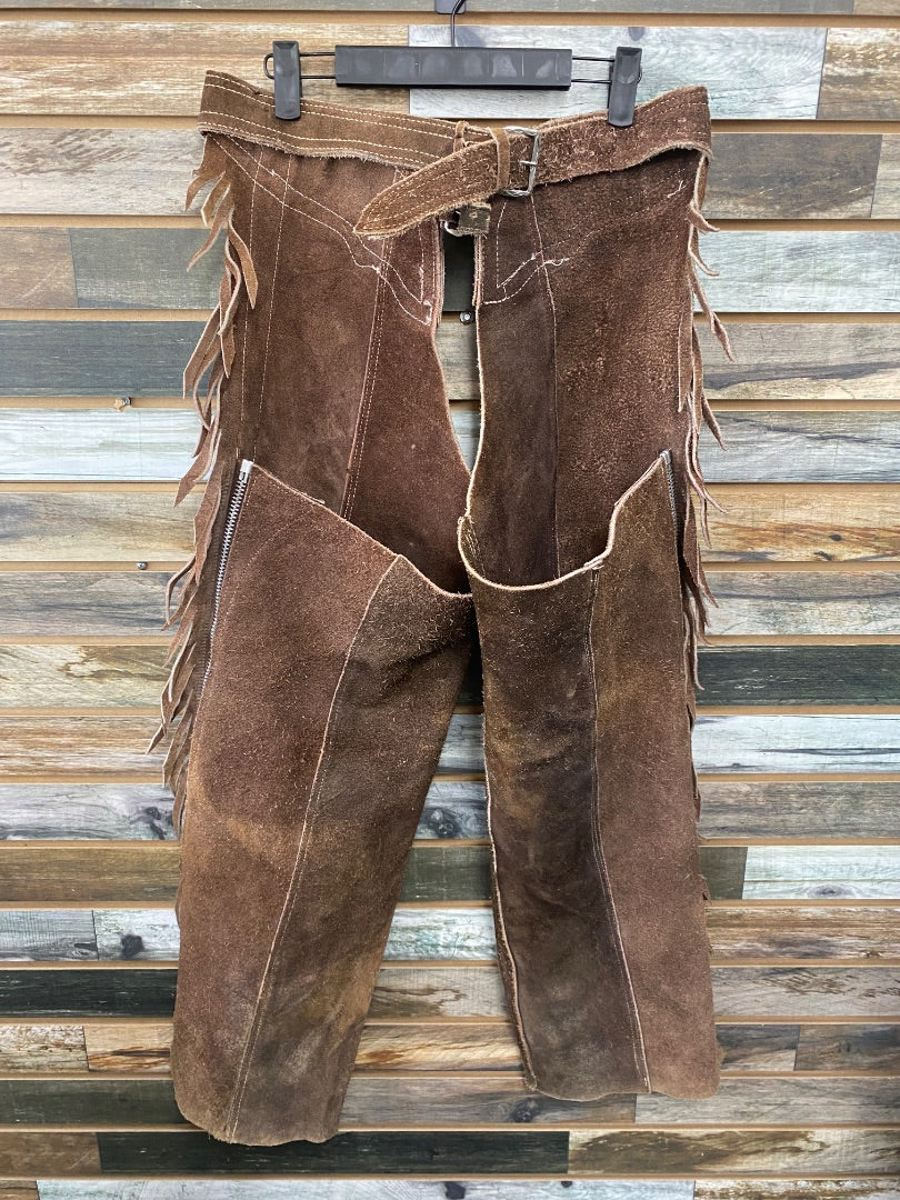 USED Suede Chaps w/ Fringe & Buckstiching Brown