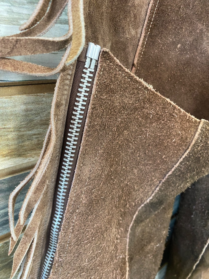 USED Suede Chaps w/ Fringe & Buckstiching Brown