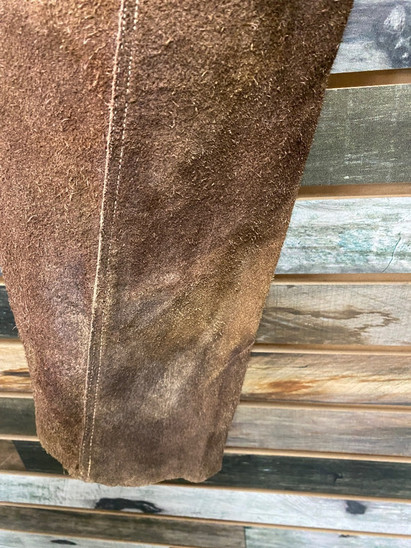 USED Suede Chaps w/ Fringe & Buckstiching Brown