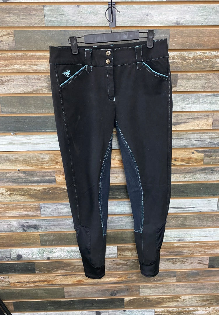 USED Smartpak Piper Ladies Fullseat Breech 30L Black/Blue Piping