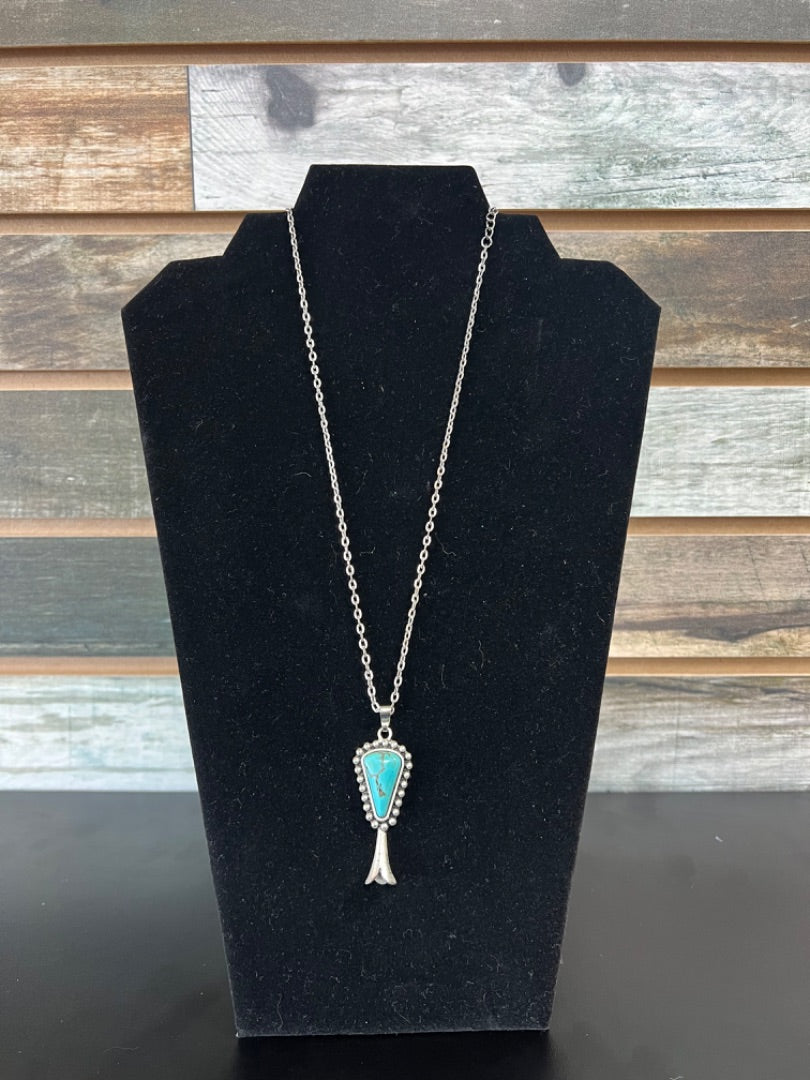 USED Silver and Turquoise Pendant Necklace