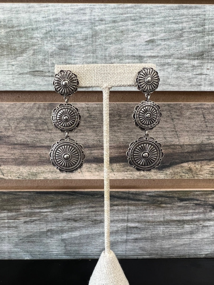 USED Silver Concho Dangle Earrings