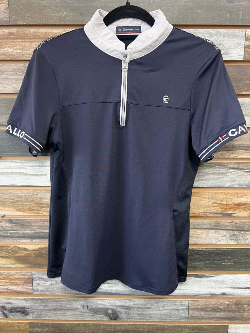 USED Cavallo Ladies 1/4 Zip Show Shirt Large Navy & White
