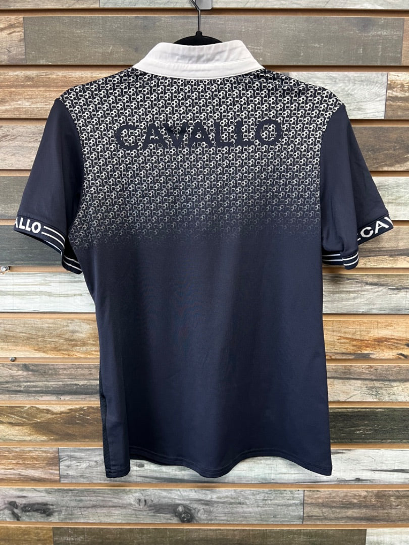 USED Cavallo Ladies 1/4 Zip Show Shirt Large Navy & White