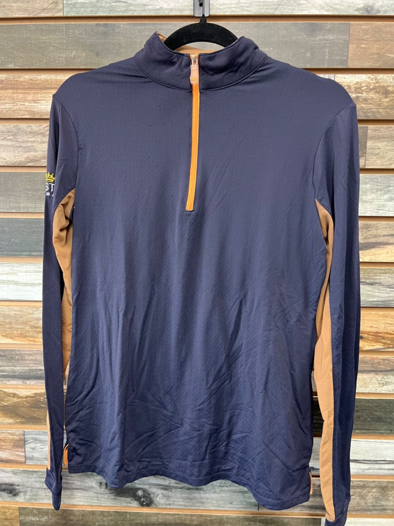 USED Kastel Denmark Ladies 1/4 Zip Sun Shirt Large Navy & Copper
