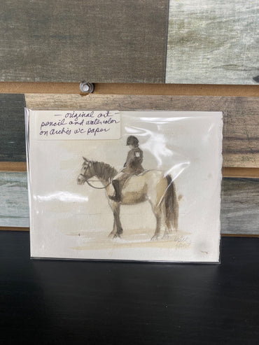 Buckskin Horse w/ Egnlsih Rider Watercolor Painting 5"x7"