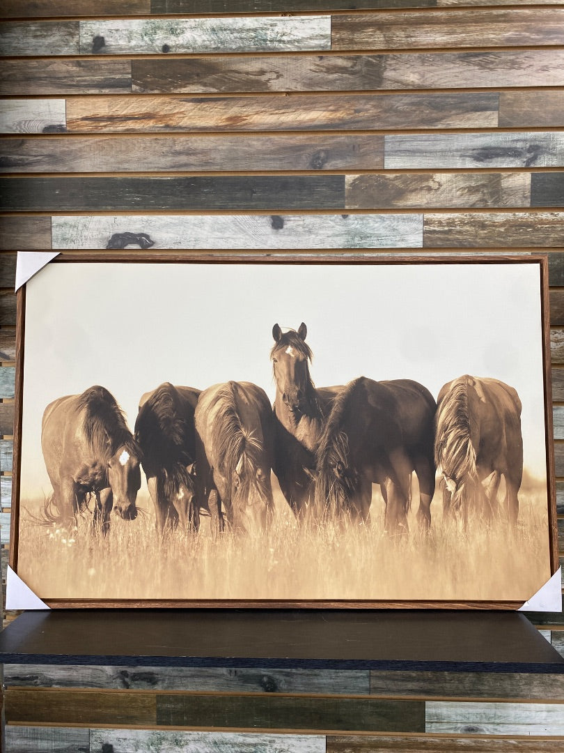 USED Open Road Horse Art Herd 40” x 26” Cream/Brown/Tan