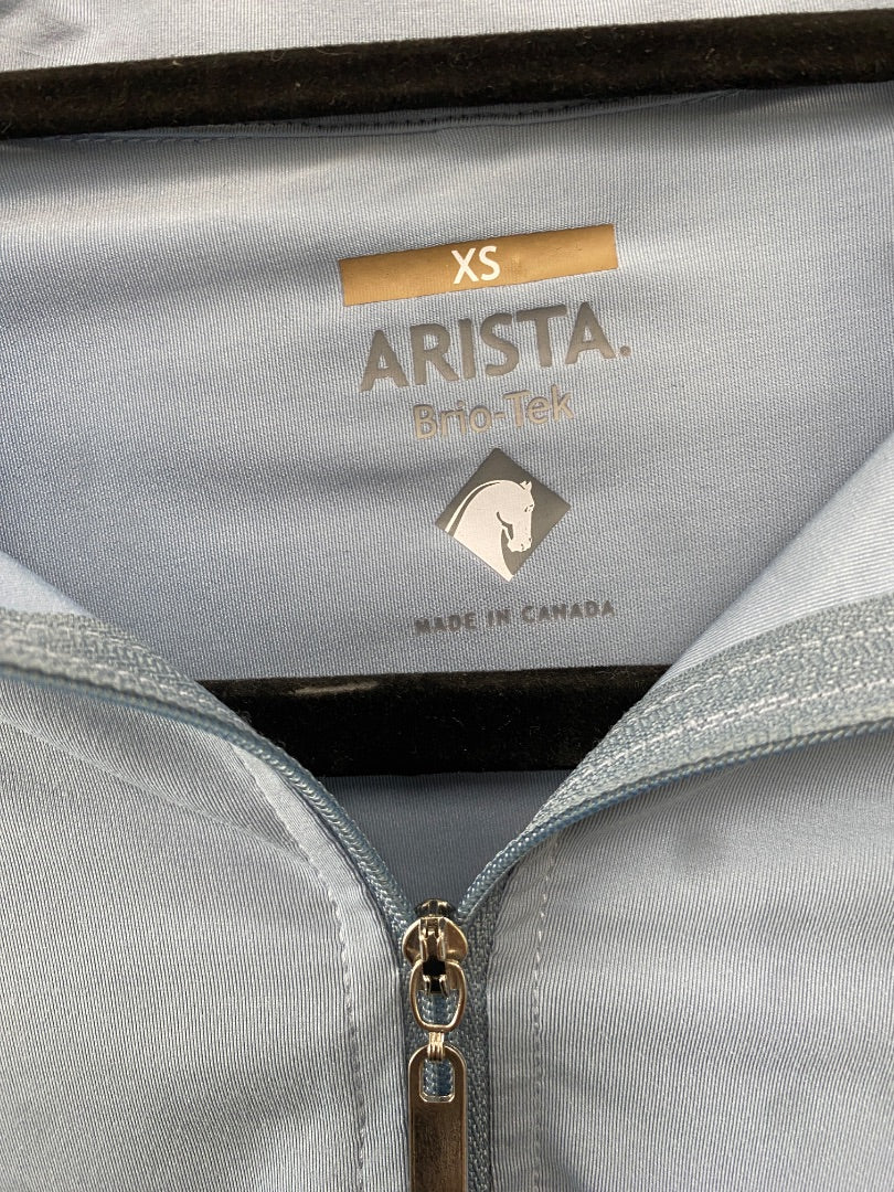 USED Arista Ladies English Riding Top Brio-tek Long Sleeve Quarter Zip XS Light Blue