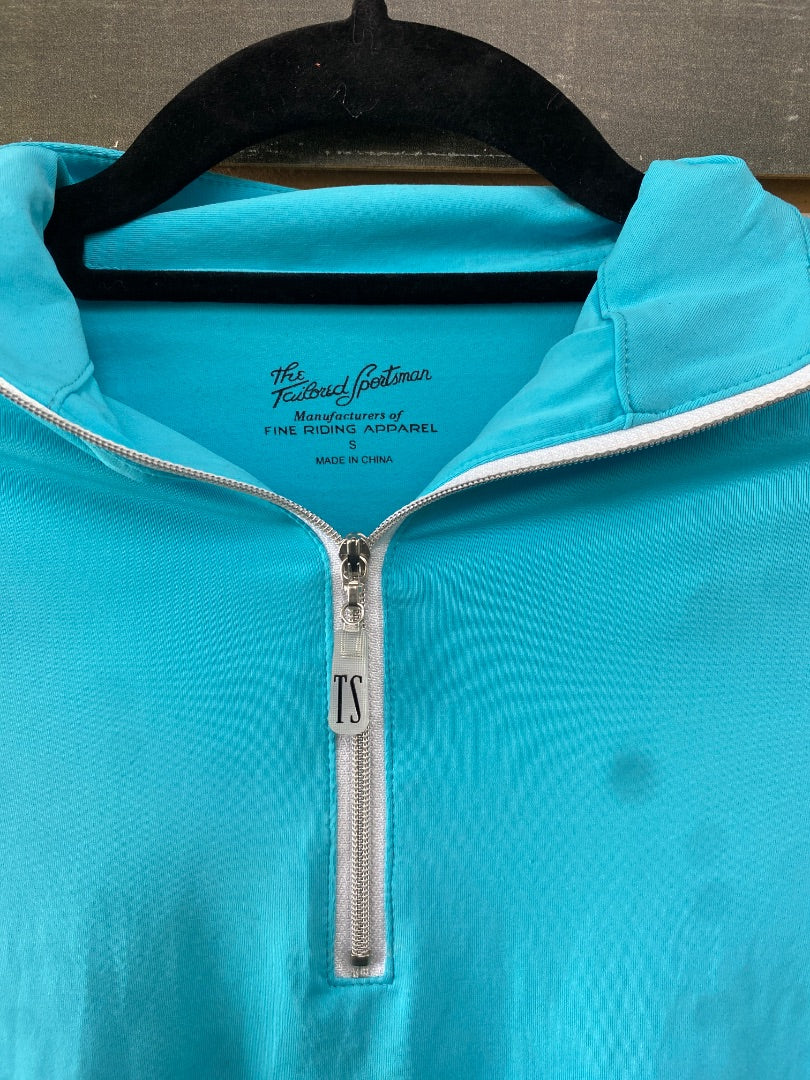 USED Tailored Sportsman Ladies English Riding Top Long Sleeve Quarter Zip Small Light Sky Blue