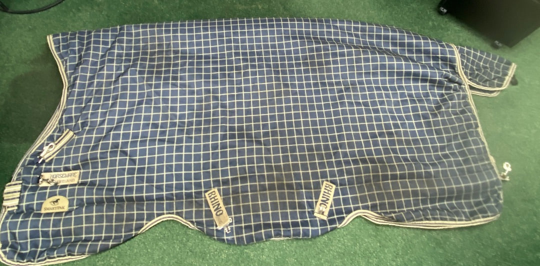 USED Rhino Barrier Technology Heavy Turnout 78" Navy/Tan Plaid