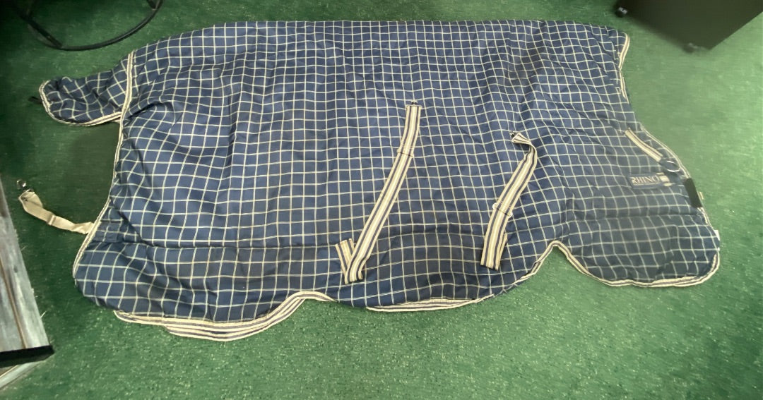 USED Rhino Barrier Technology Heavy Turnout 78" Navy/Tan Plaid