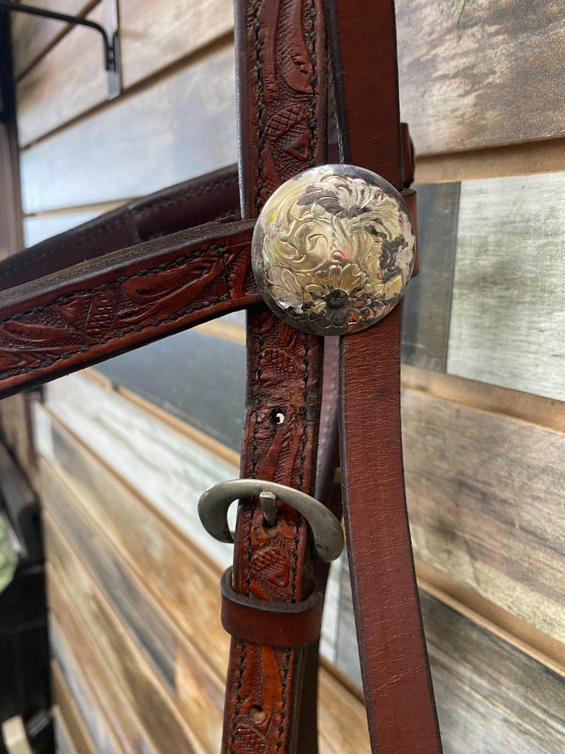 USED Browband Headstall Horse Dark Oil/Red
