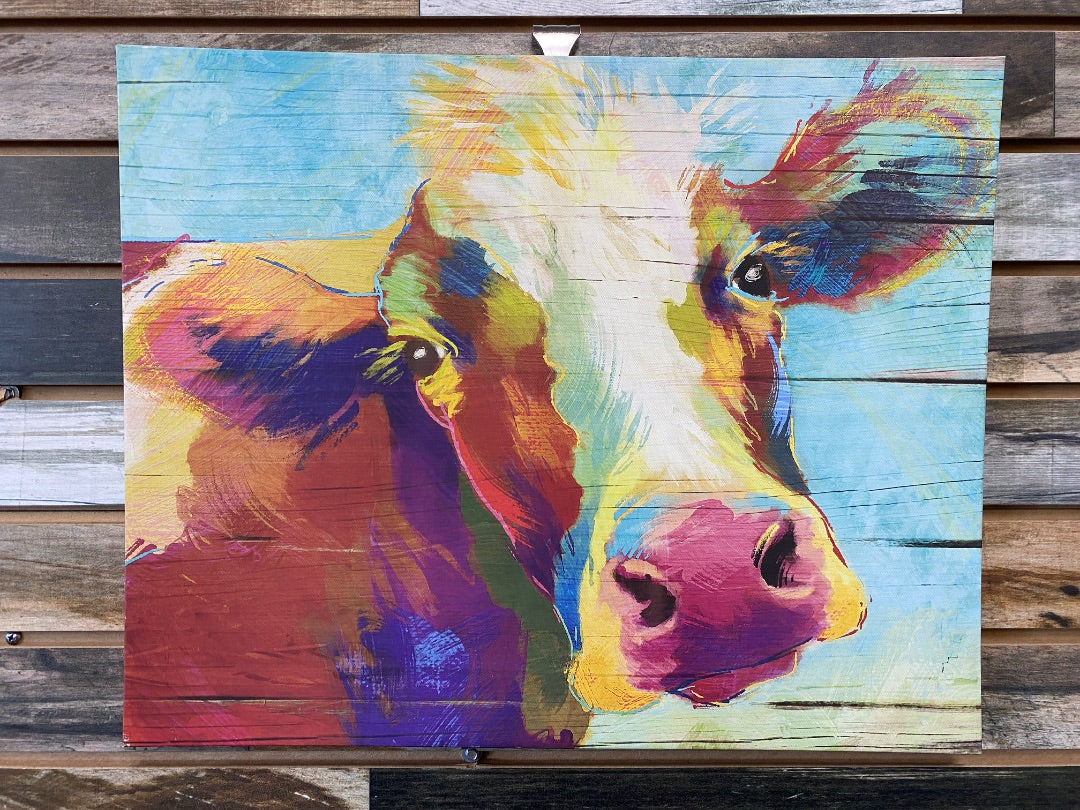 USED Cow Painting 20"x16" Multicolor