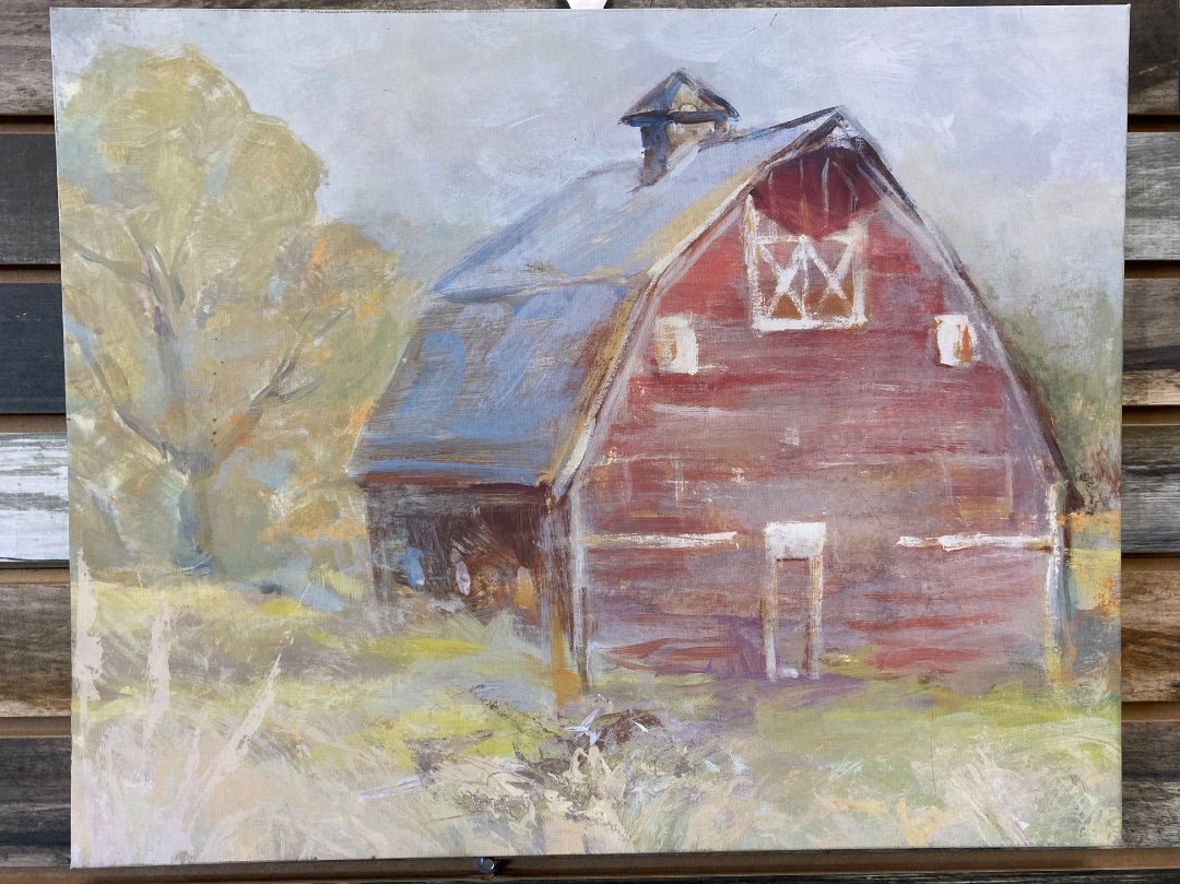USED Barn Painting 20"x16" Multicolor