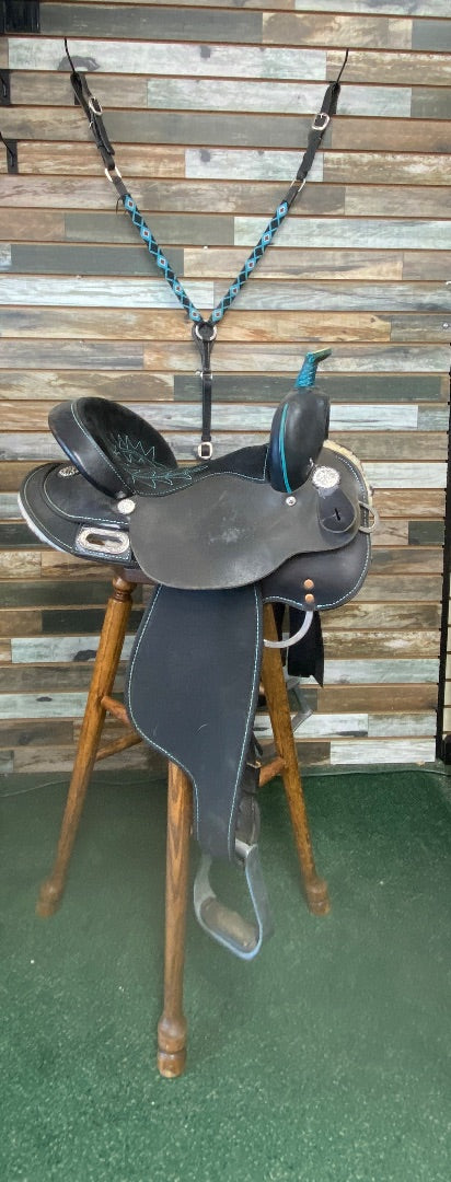 USED High Horse (Circle Y) Mercury Cordura Barrel 14" Seat 7" Gullet Black/Turquoise