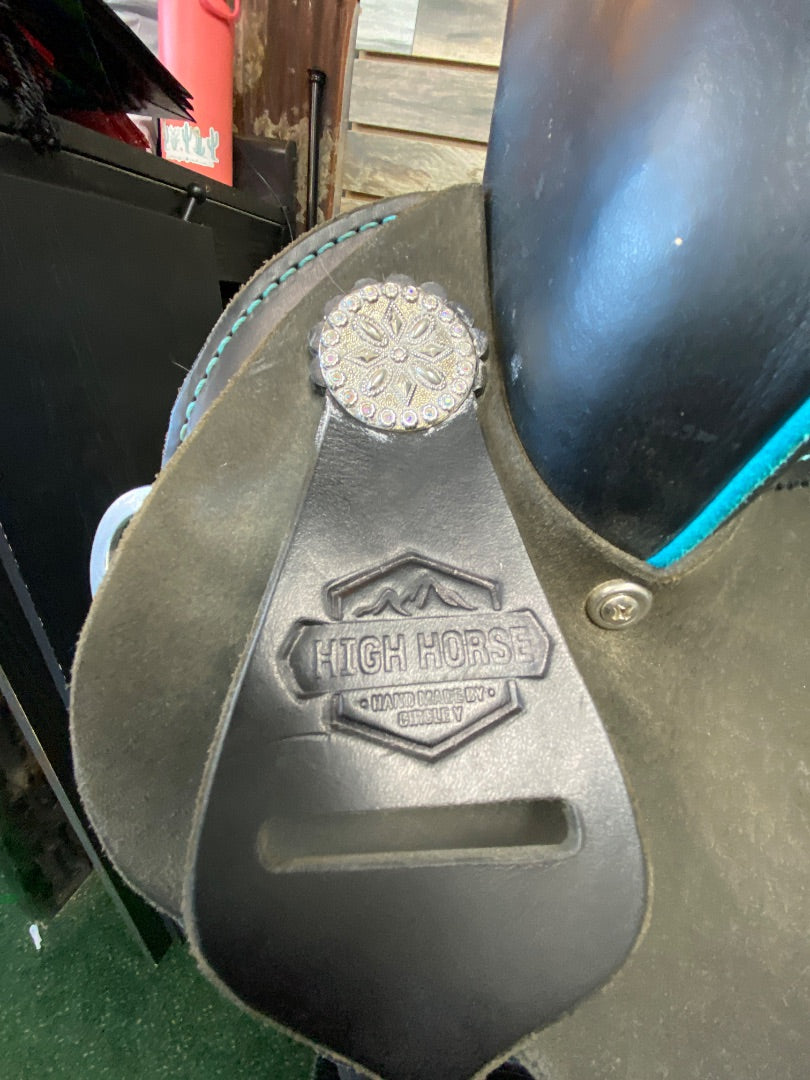 USED High Horse (Circle Y) Mercury Cordura Barrel 14" Seat 7" Gullet Black/Turquoise