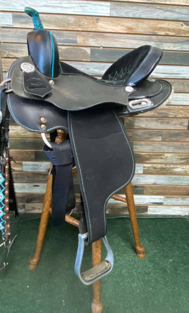 USED High Horse (Circle Y) Mercury Cordura Barrel 14" Seat 7" Gullet Black/Turquoise